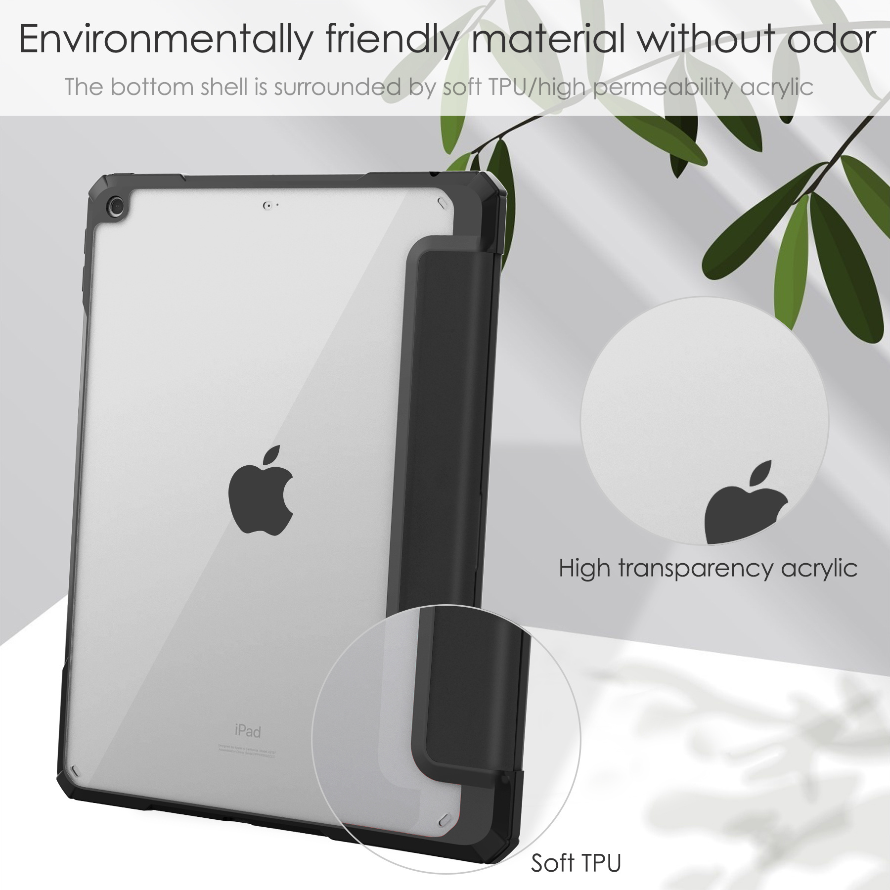 Bekijk afbeelding 2 van Tablet hoes voor iPad 2021, 10.2 Inch, Transparante Case - Tri-fold Back Cover - Zwart